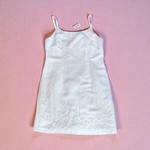 Vintage Loft Spaghetti Strap Linen Sheath Dress Mini Size 8 Lined White